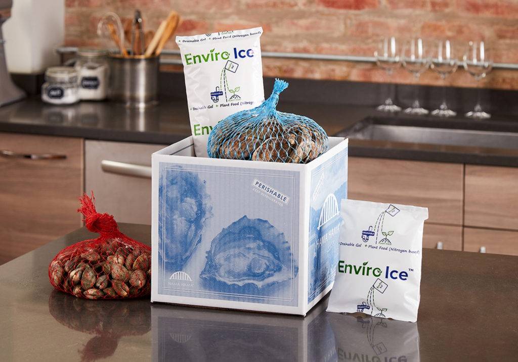 a picture of two enviro ice gel packs with a seafood delivery box