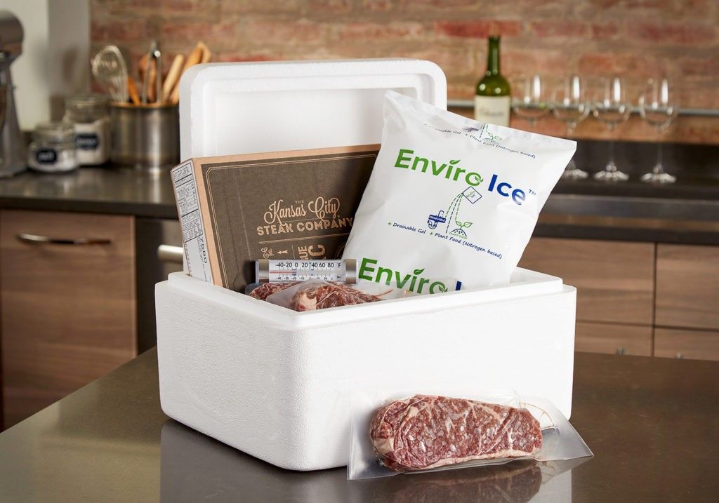 a picture of a Enviro Ice -12C gel pack with a frozen food delivery box