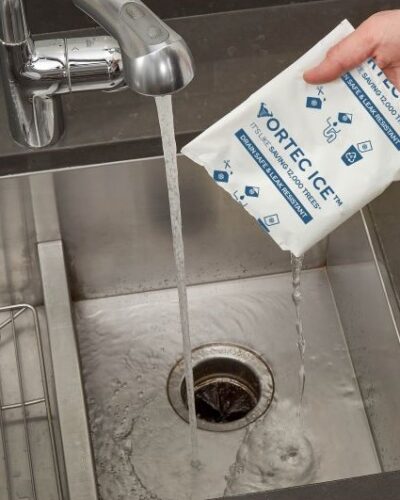 a drain safe gel pack being poured in a sink